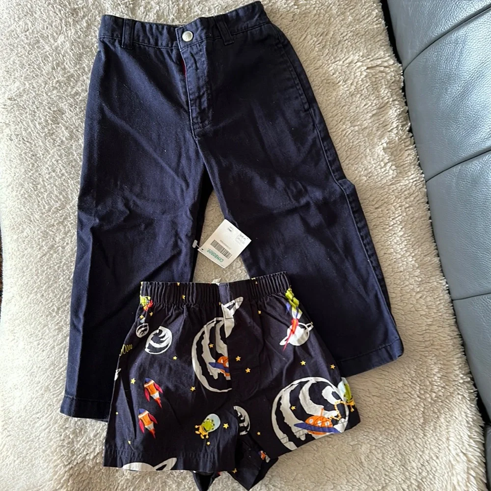 Gymboree boys size 3t navy blue adjustable waist pants with space boxers new